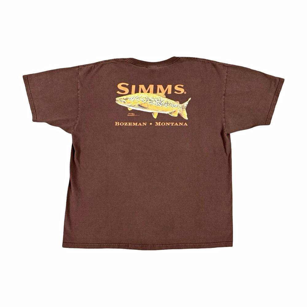Vintage Simms Men’s 2X Brown Cotton Short Sleeve Crew Neck Fish Graphic T-Shirt